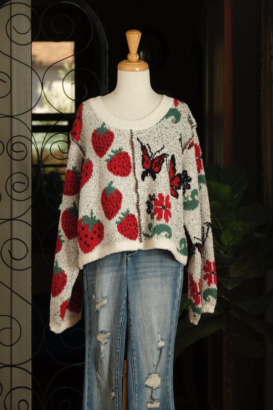 Strawberries and Butterflies Sweater
