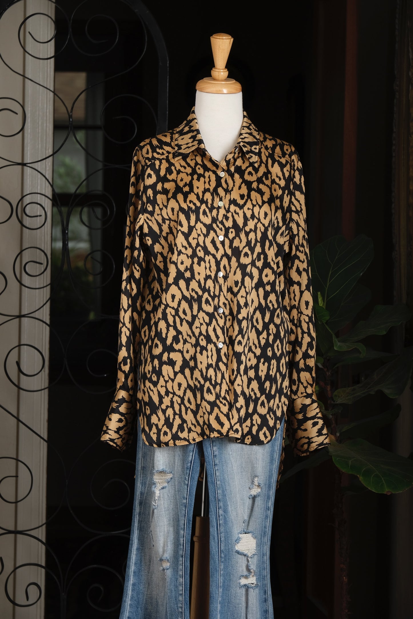 Satin Blouse in Abstract Leopard