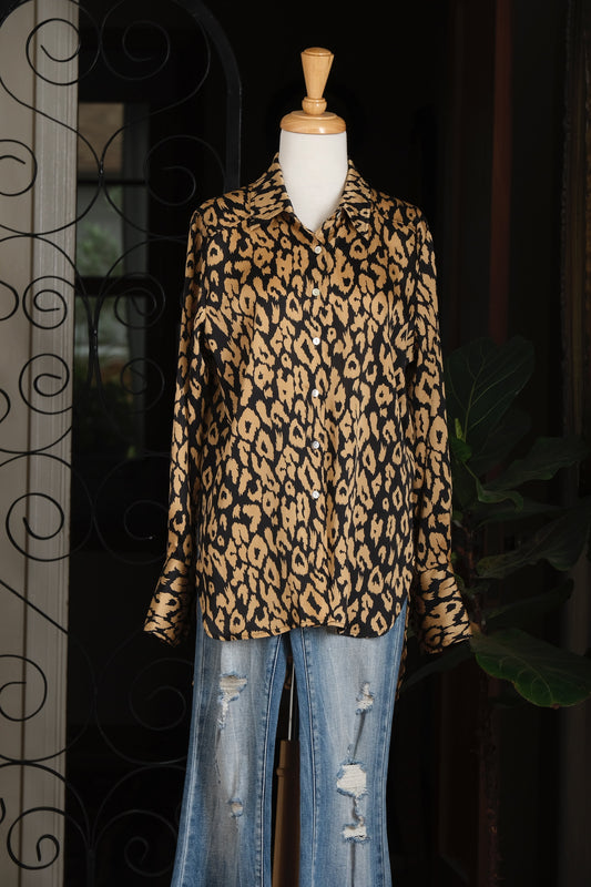 Satin Blouse in Abstract Leopard