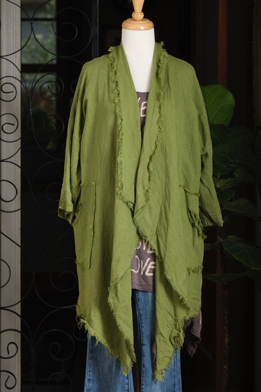 Chartreuse Linen Distressed Cardigan