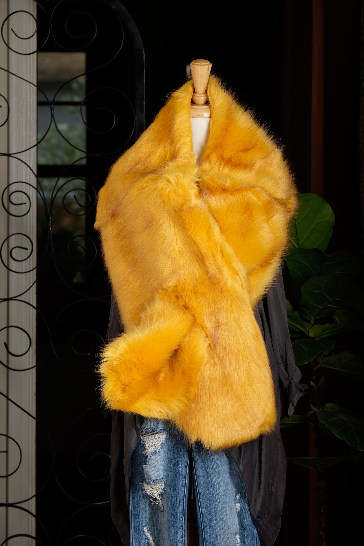 Margo Faux Fur Wrap in Mustard