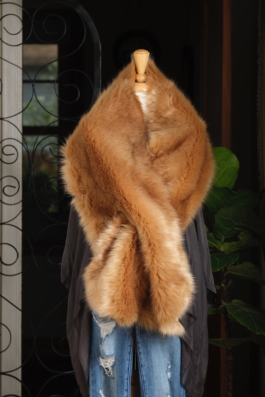 Margo Faux Fur Wrap in Camel