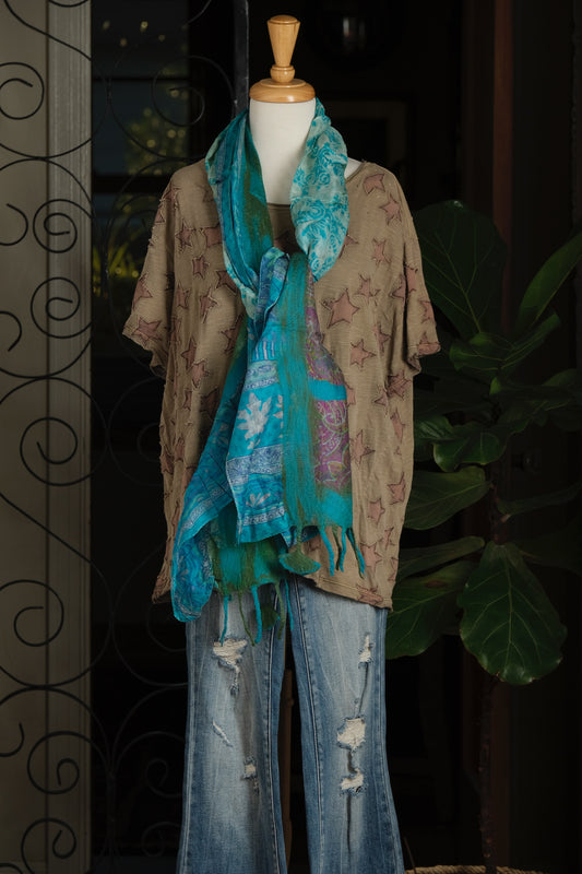 Lotus Scarf in Turquoise Leaf