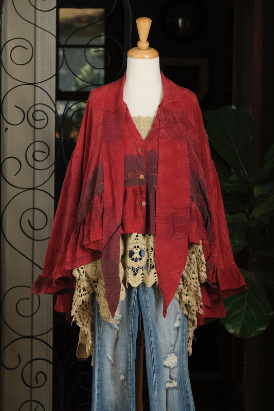 Ruffled Gypsy Top in Ombre Red Taupe