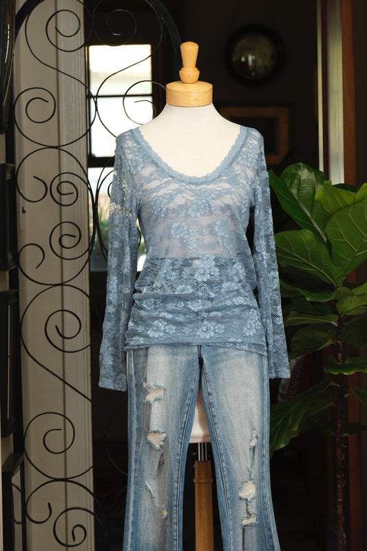 Lace Layering T in Denim Blue