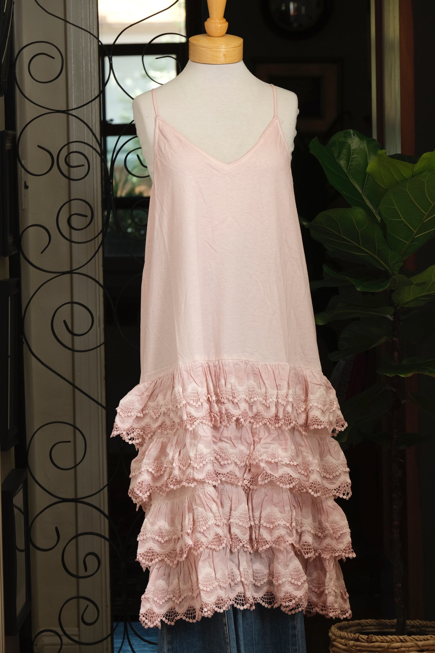 Vintage Ruffle Slip Dress in Petal Pink