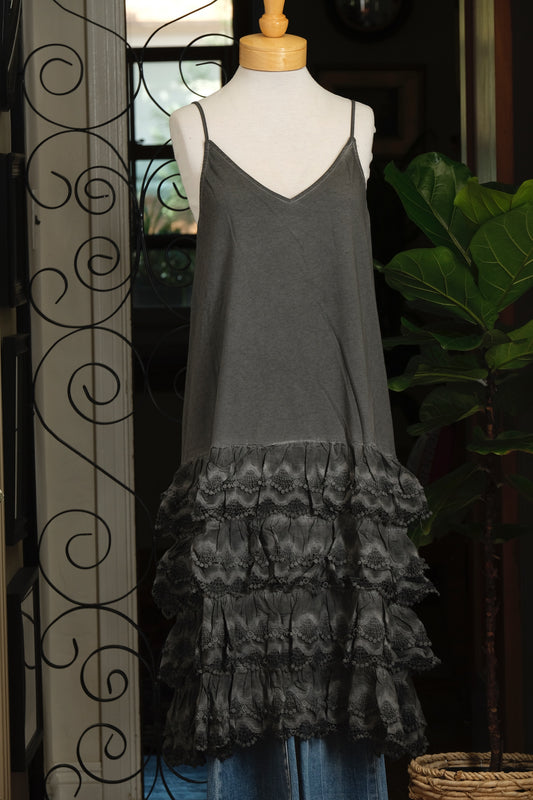 Vintage Ruffle Slip Dress in Grey Gardens