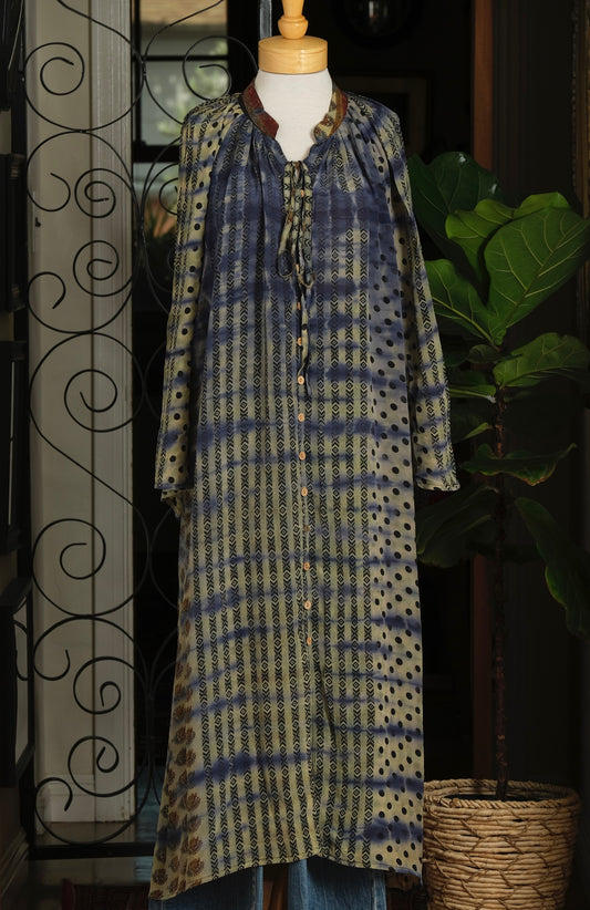 Duster Dress in Smoke Blue Dot