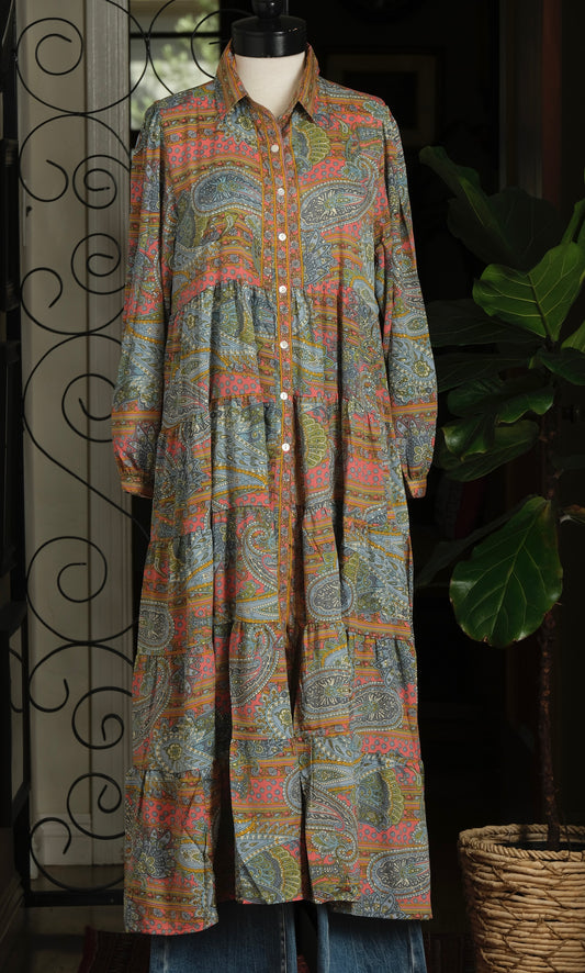 The Tate Dress in Coral Paisley