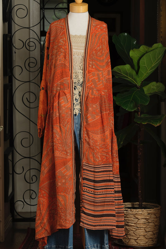 Evermore Duster in Abstract Orange