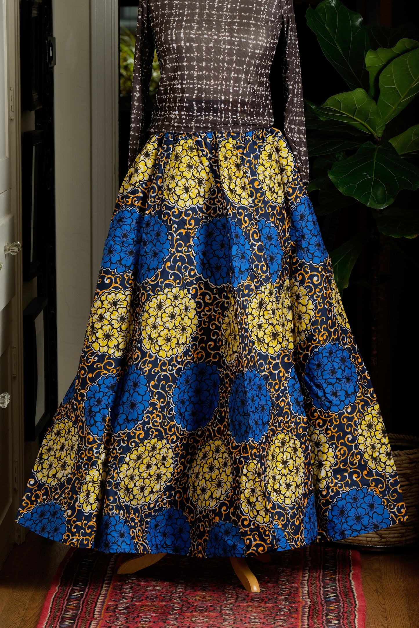 Dutch Wax Skirt in Blue Bouquet