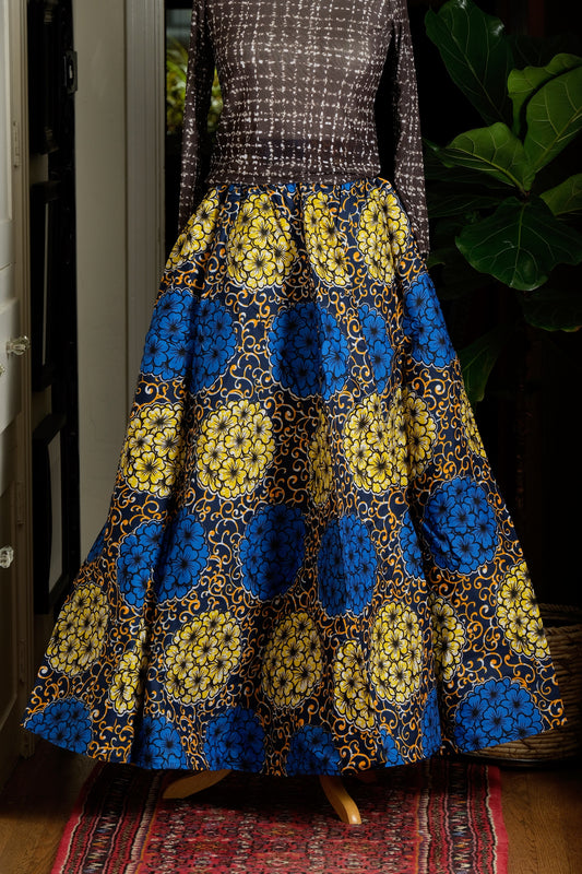 Dutch Wax Skirt in Blue Bouquet