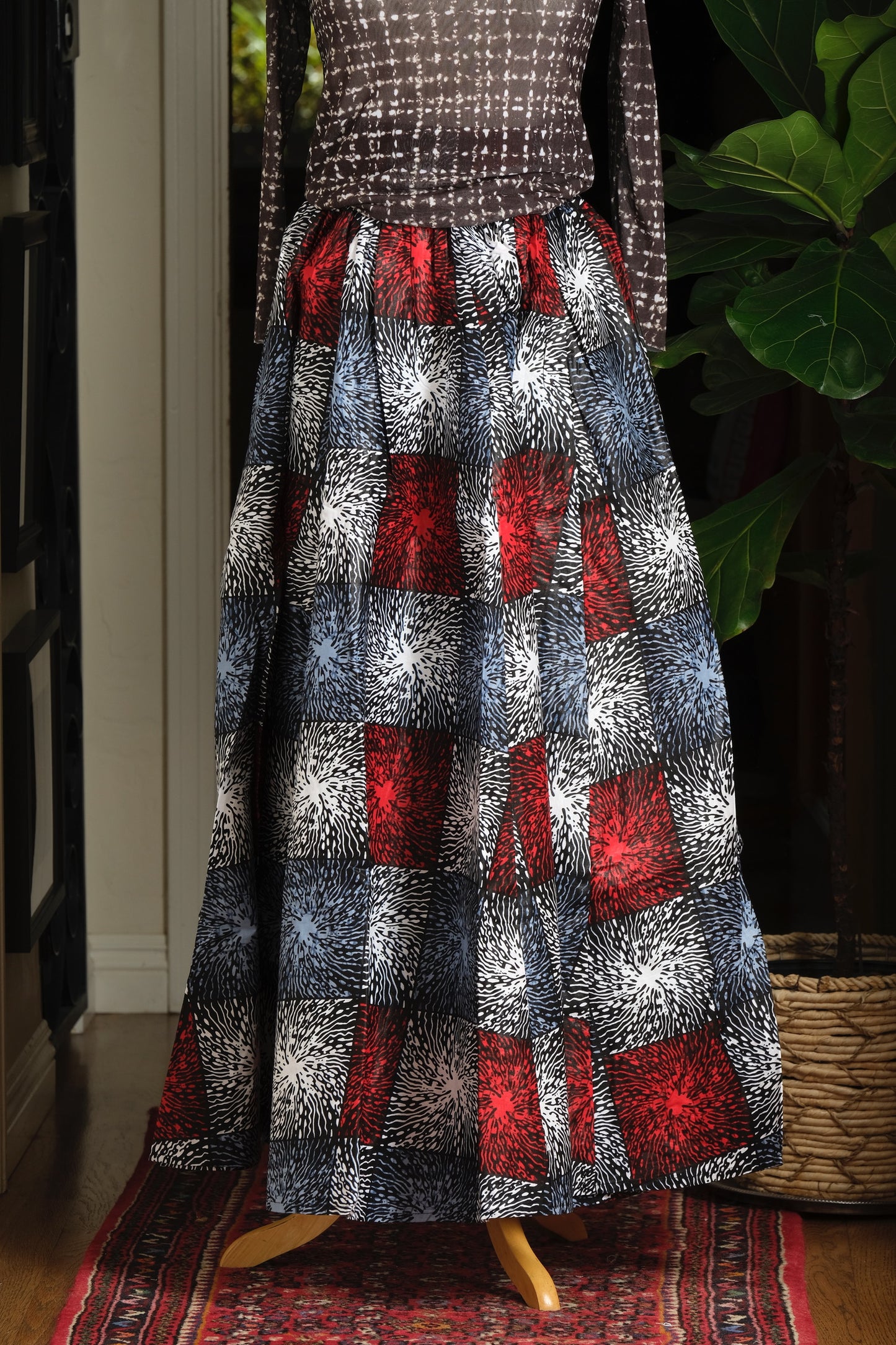 Dutch Wax Skirt in Blue Square