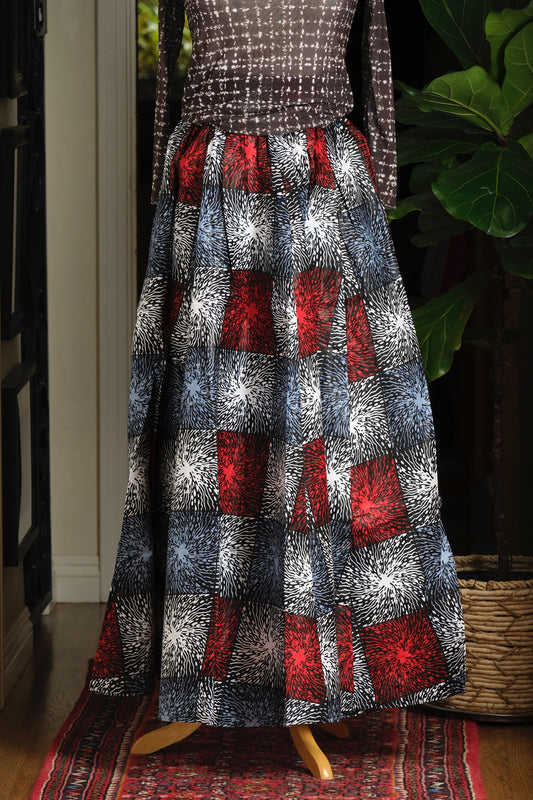 Dutch Wax Skirt in Blue Square