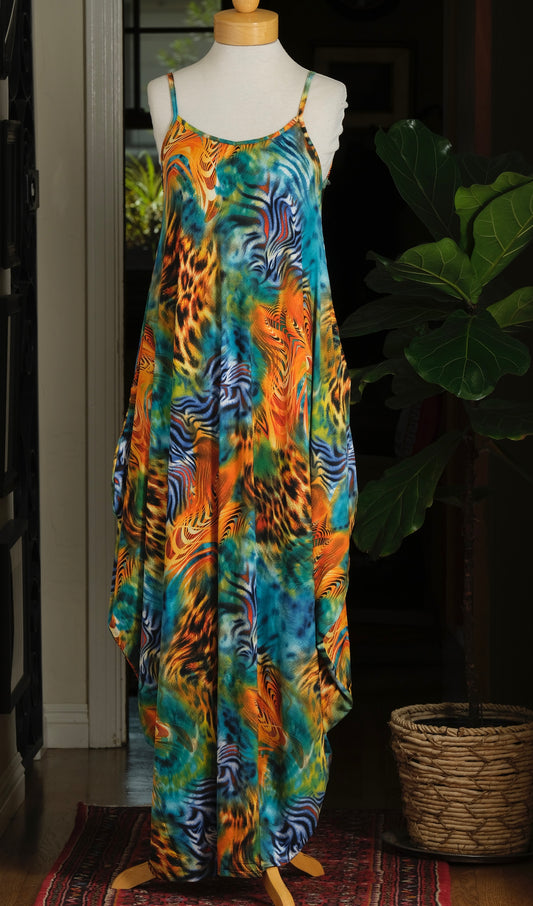 Cocoon Dress in Psychedelic Tiger