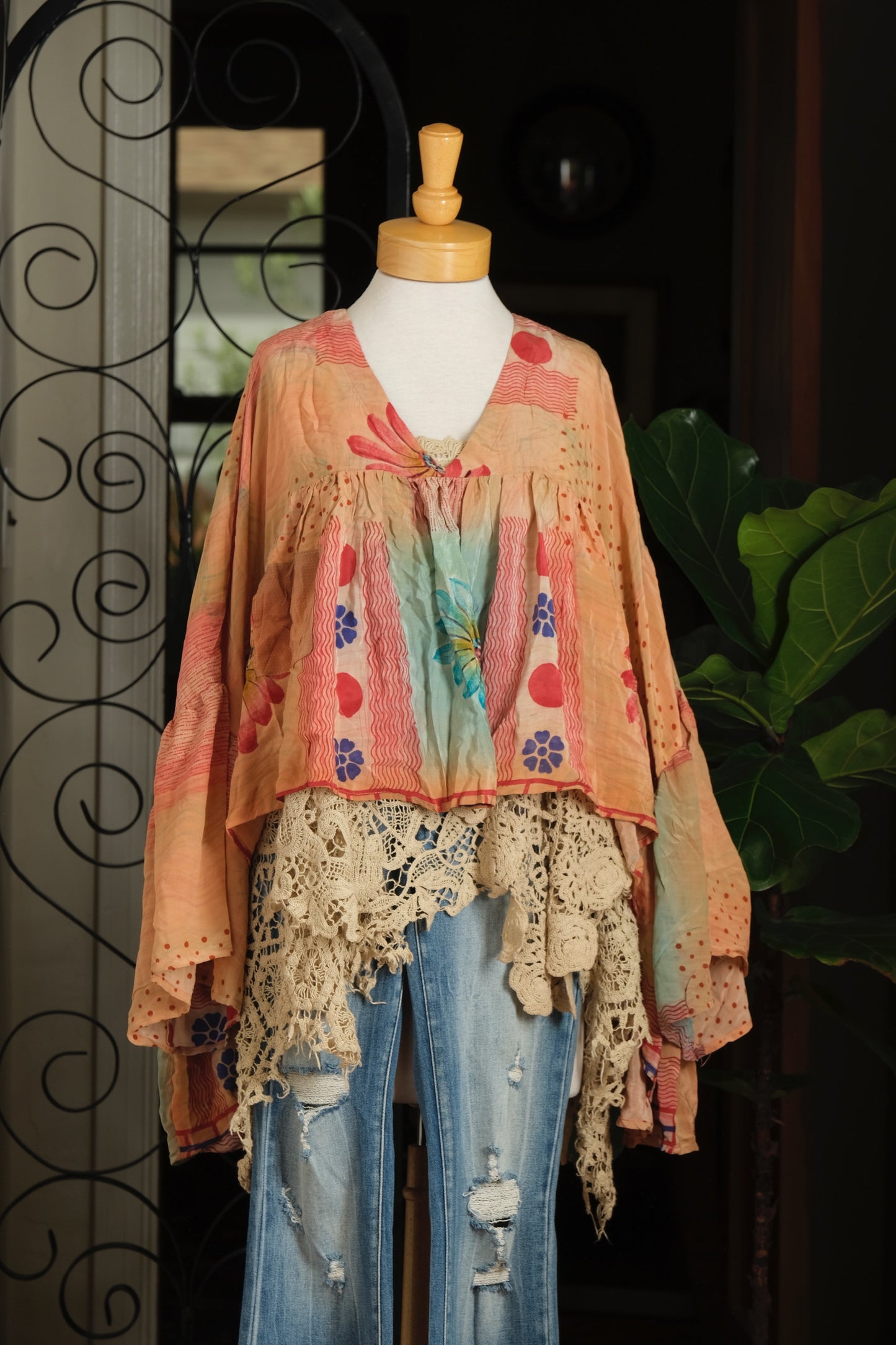 Gold Dust Crop Top in Turquoise Daisy