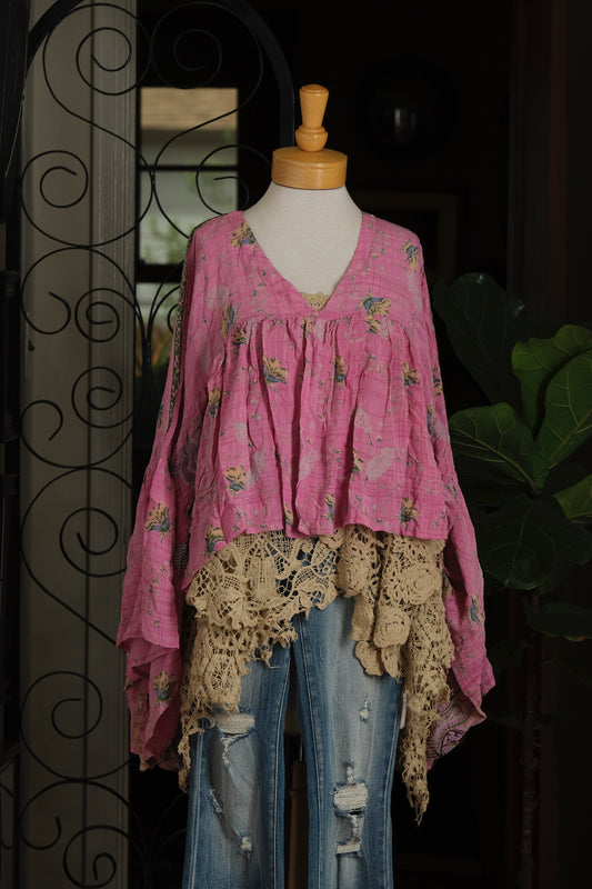 Gold Dust Crop Top in Pink Garden