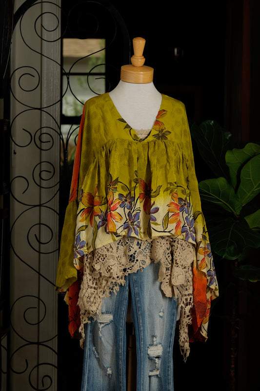Gold Dust Crop Top in Chartreuse Flower