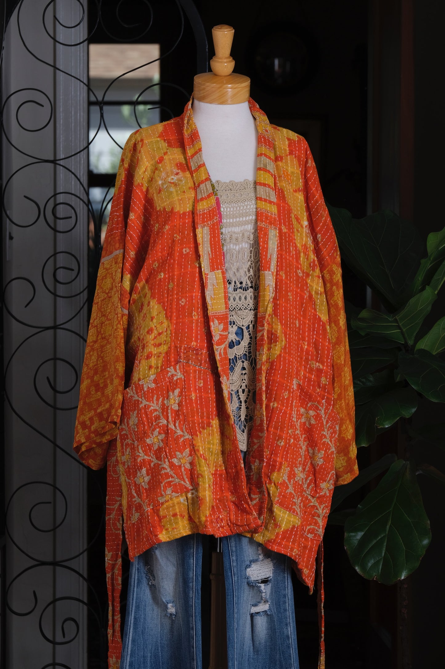 Silk Sleeve Kantha Jacket in Sunshine Tie Dye