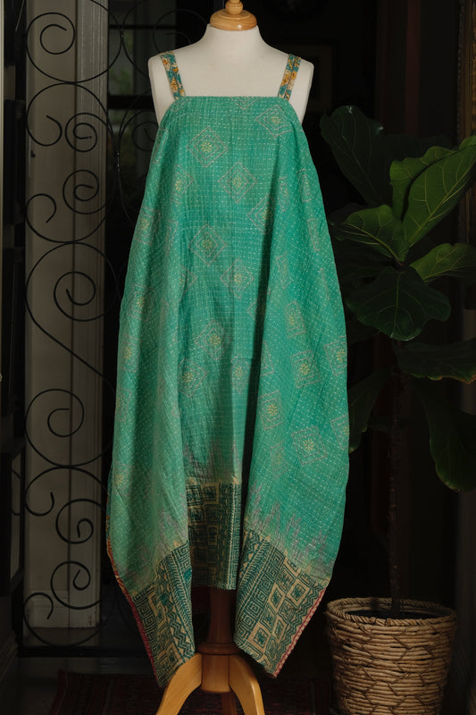 Kantha Maxi Dress in Aqua Tribe