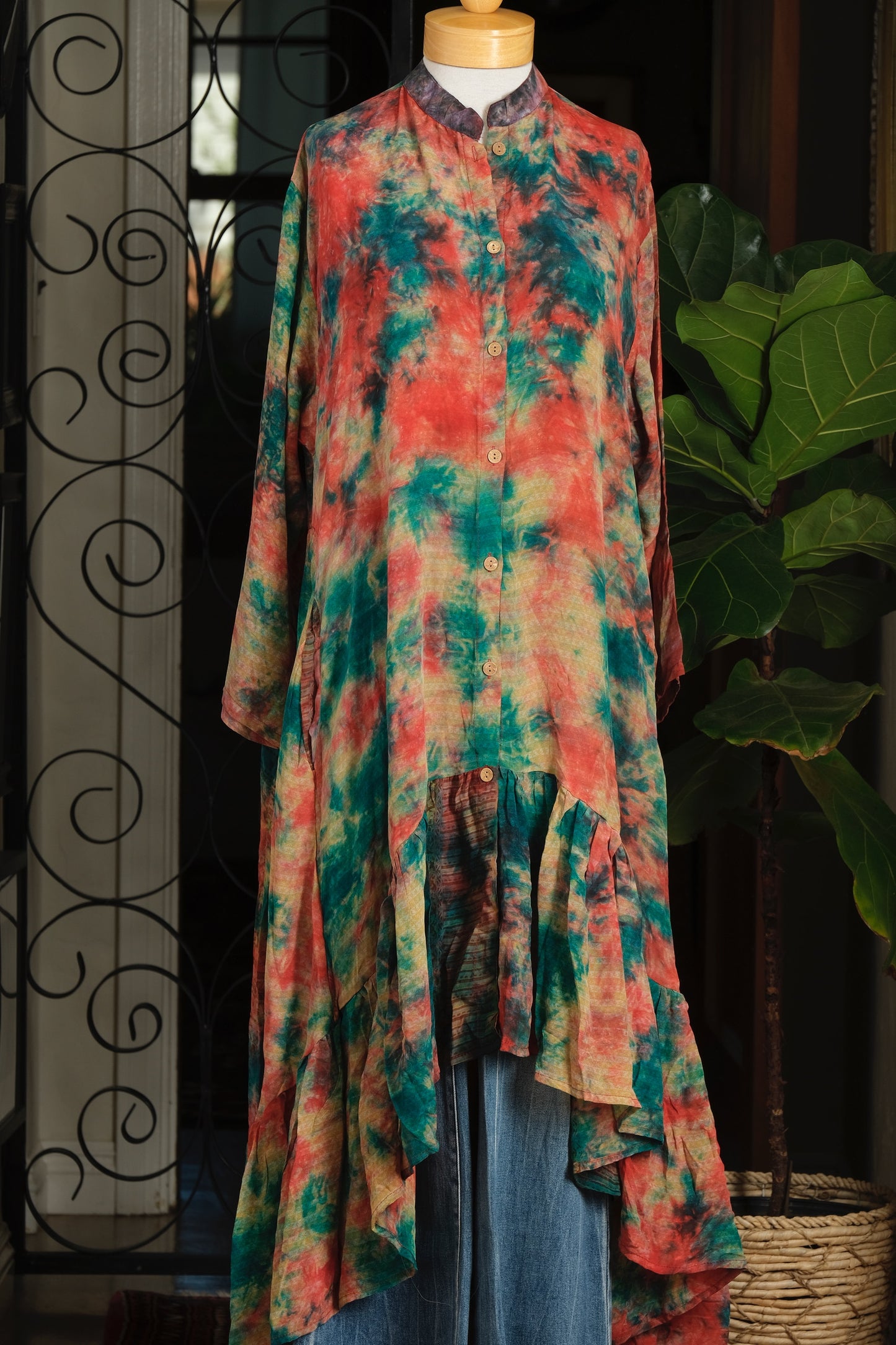 Lotus Duster Dress in Tropical Tie Dye