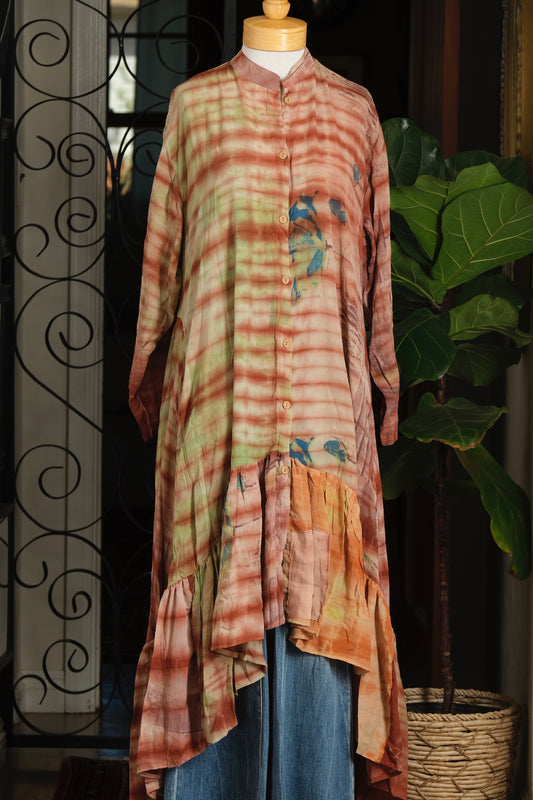 Lotus Duster Dress in Abstract Blue Rose