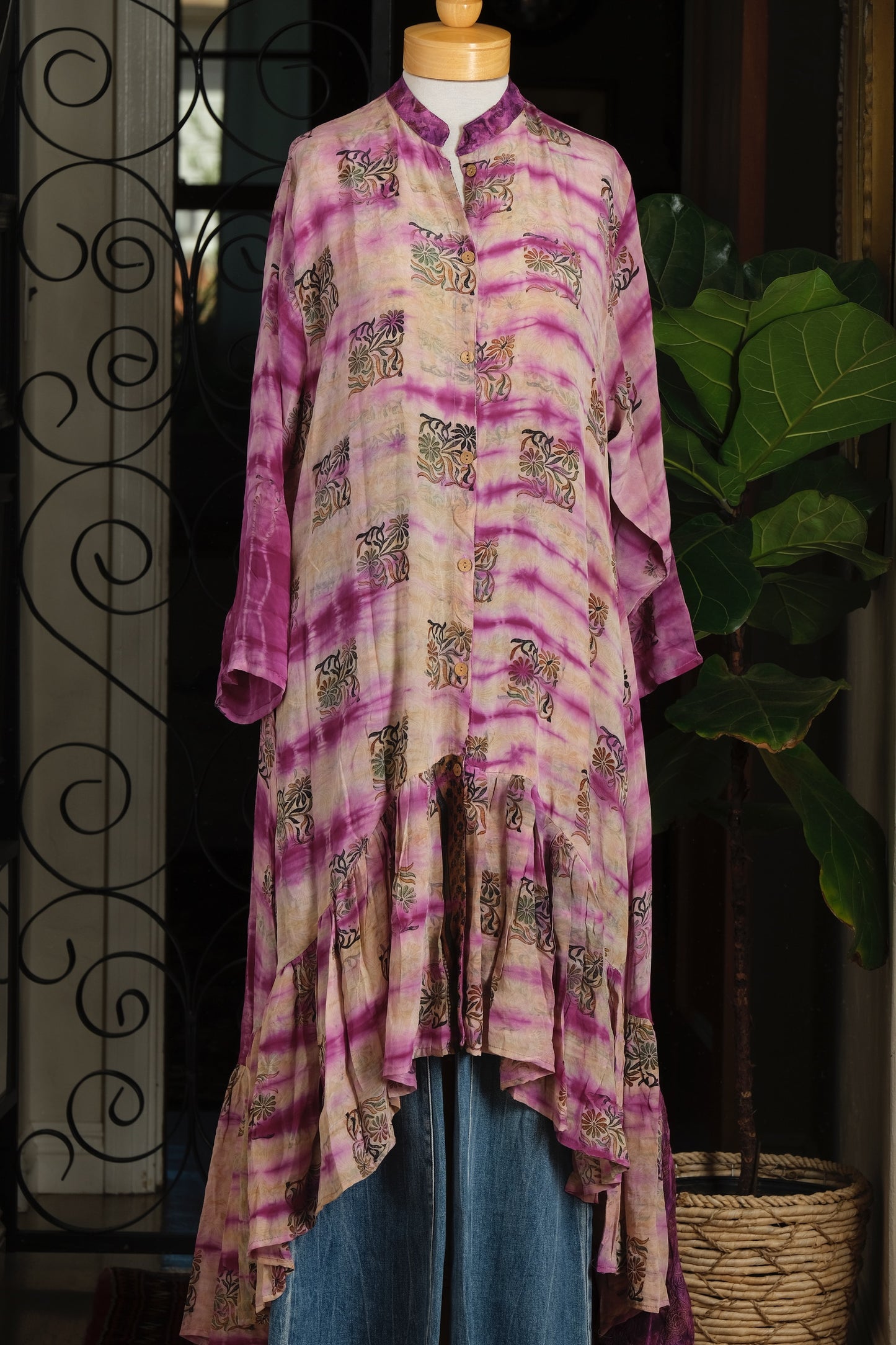 Lotus Duster Dress in Violet Stripe