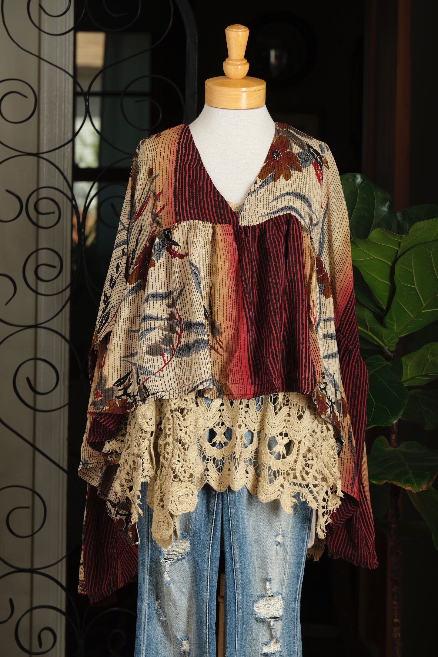 Gold Dust Crop Top in Shadow Stripe Flower