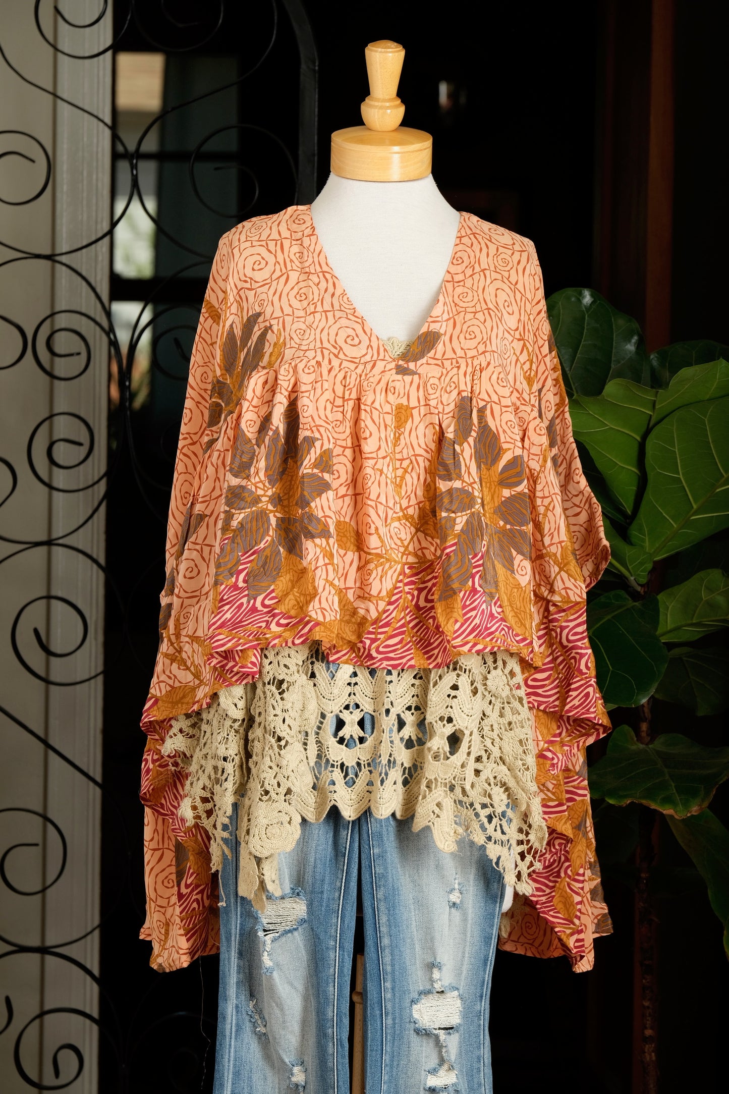 Gold Dust Crop Top in Apricot Flower
