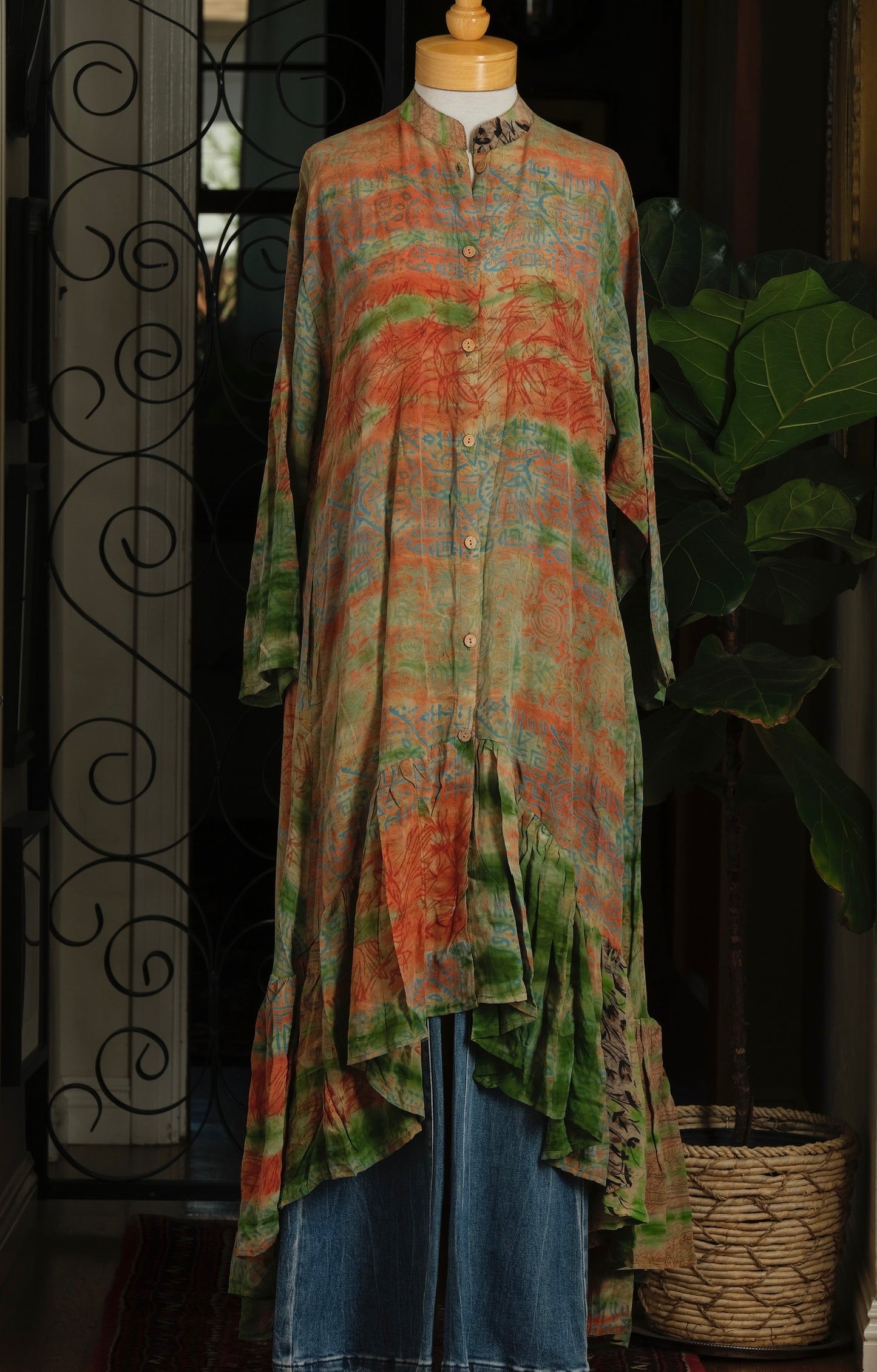 Lotus Duster Dress in Tropic of Jade