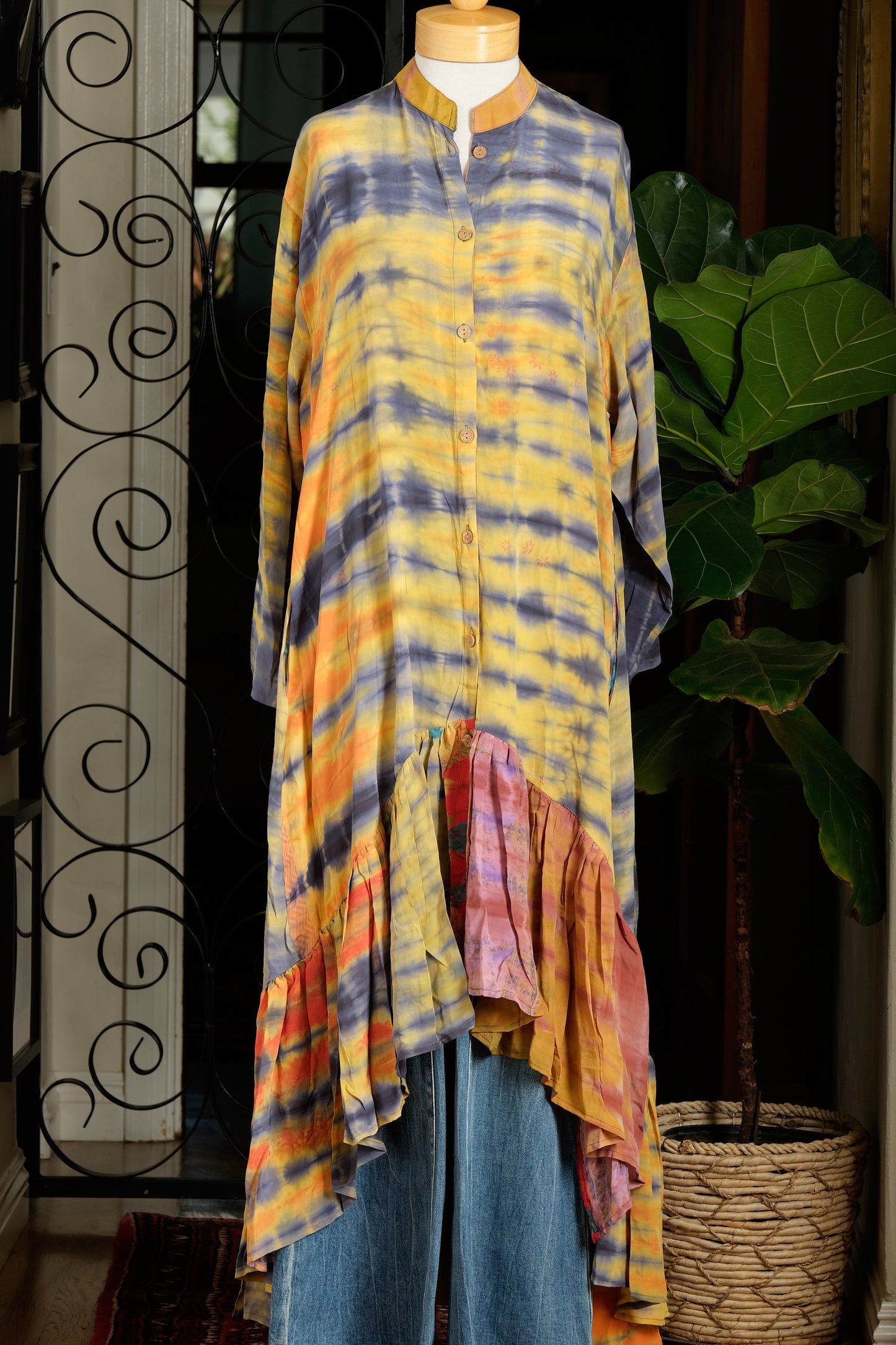 Lotus Duster Dress in Butterfly Stripe