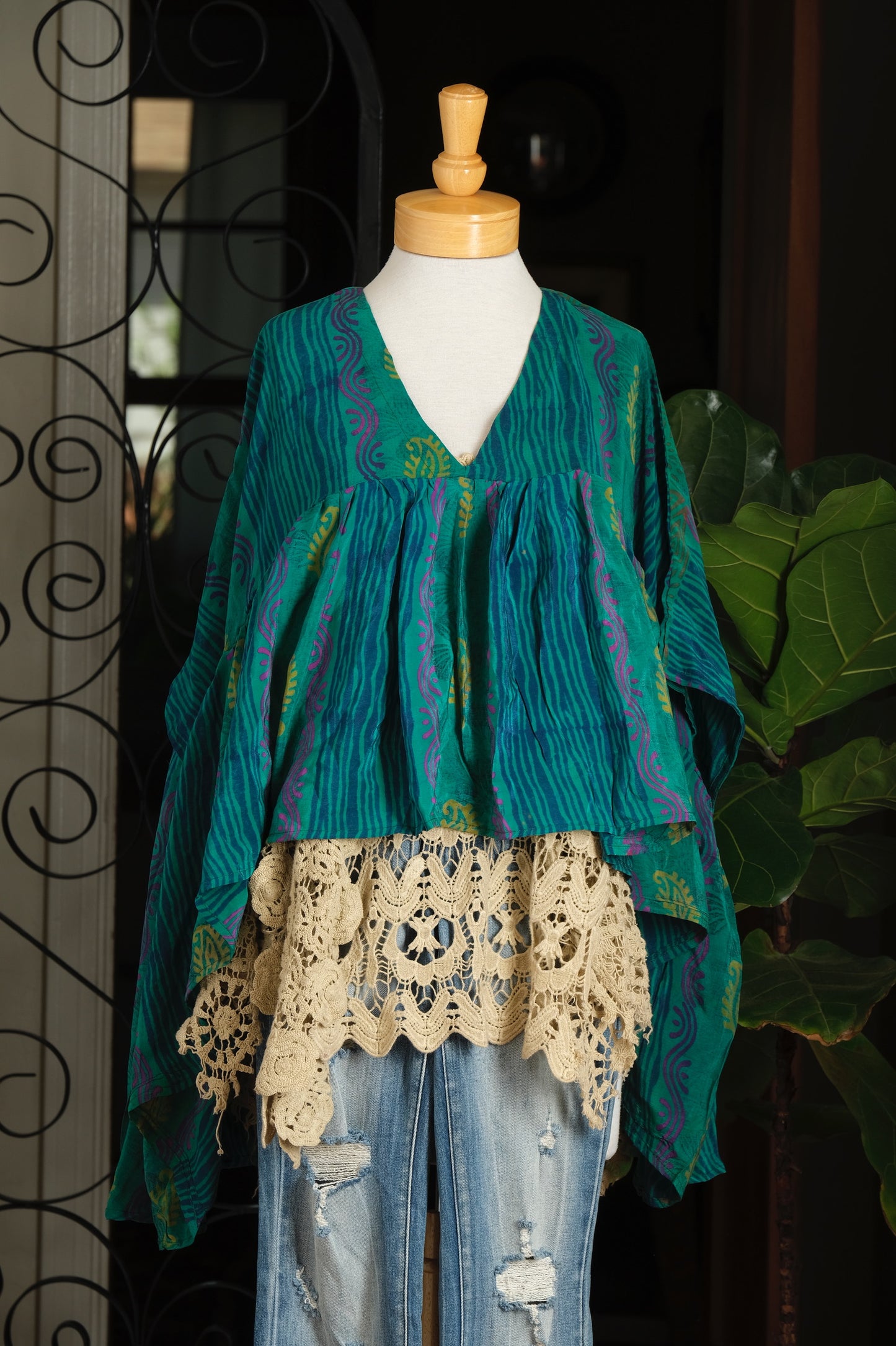 Gold Dust Crop Top in Teal Summer