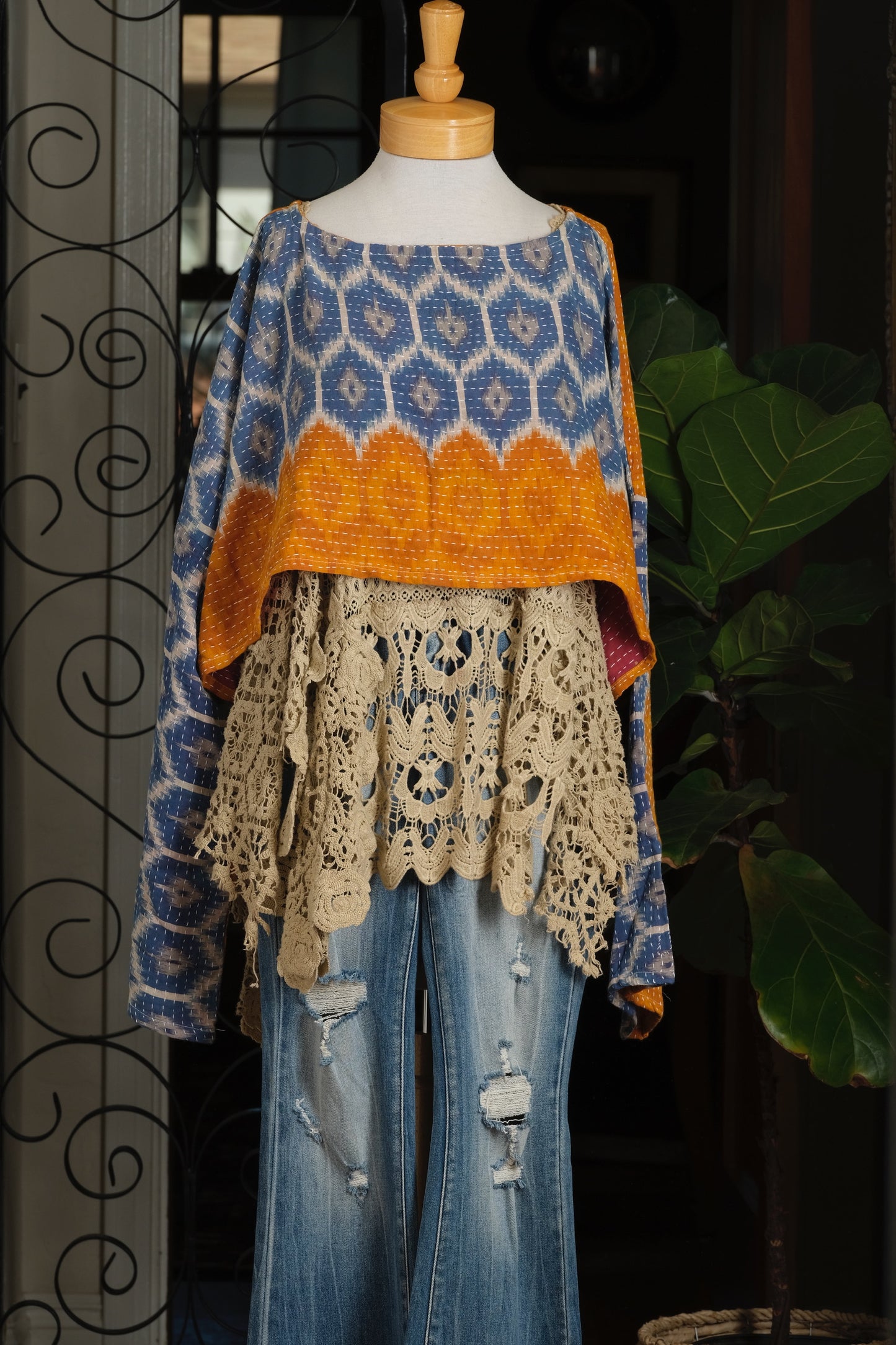 Crop Top in Blue Honeycomb
