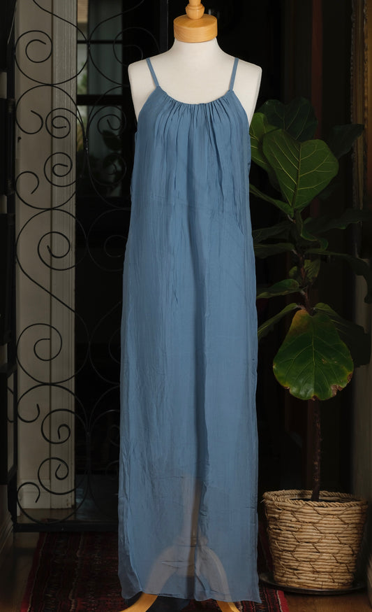 Silk Slip Dress in French Blue