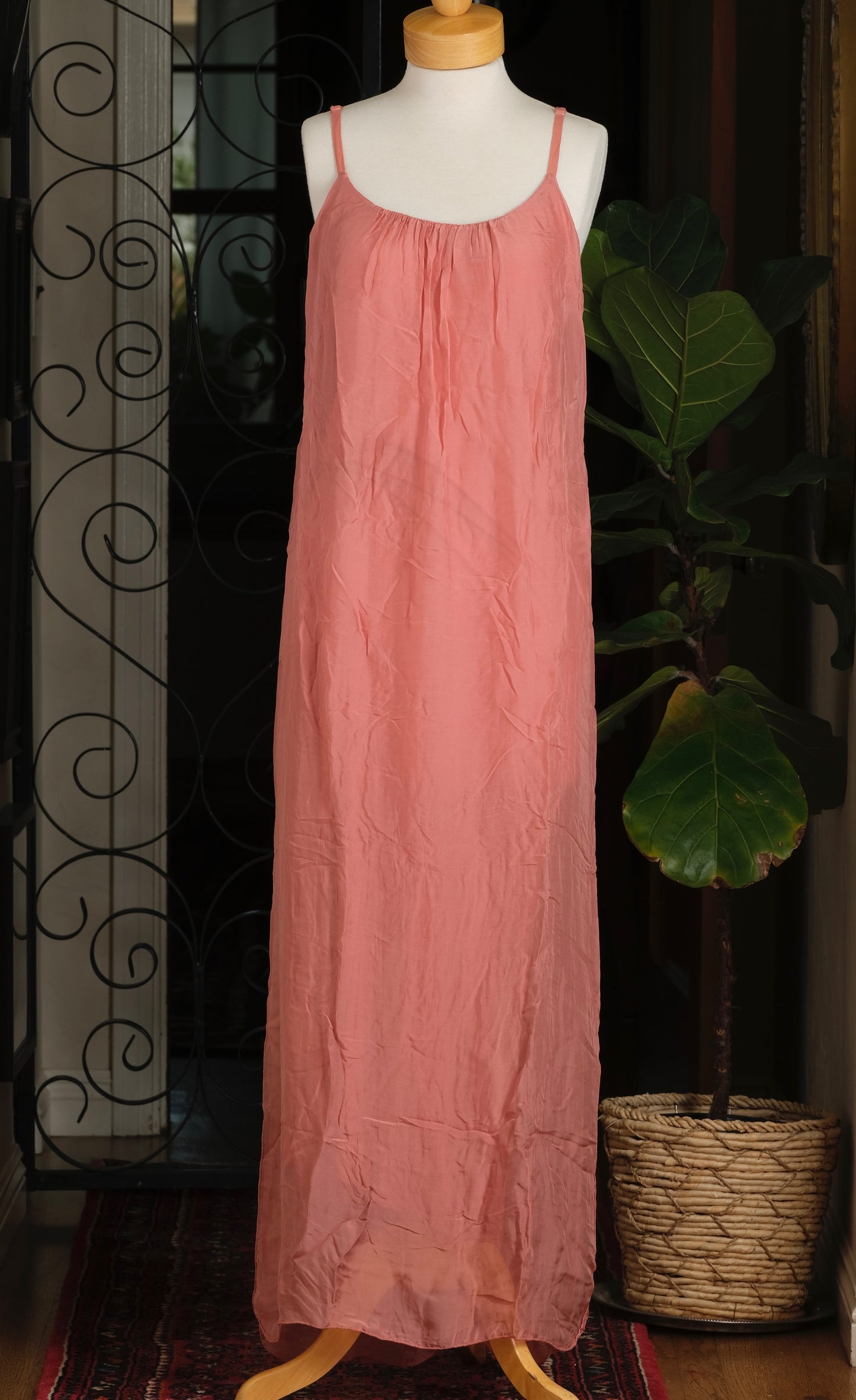 Silk Slip Dress in Coral