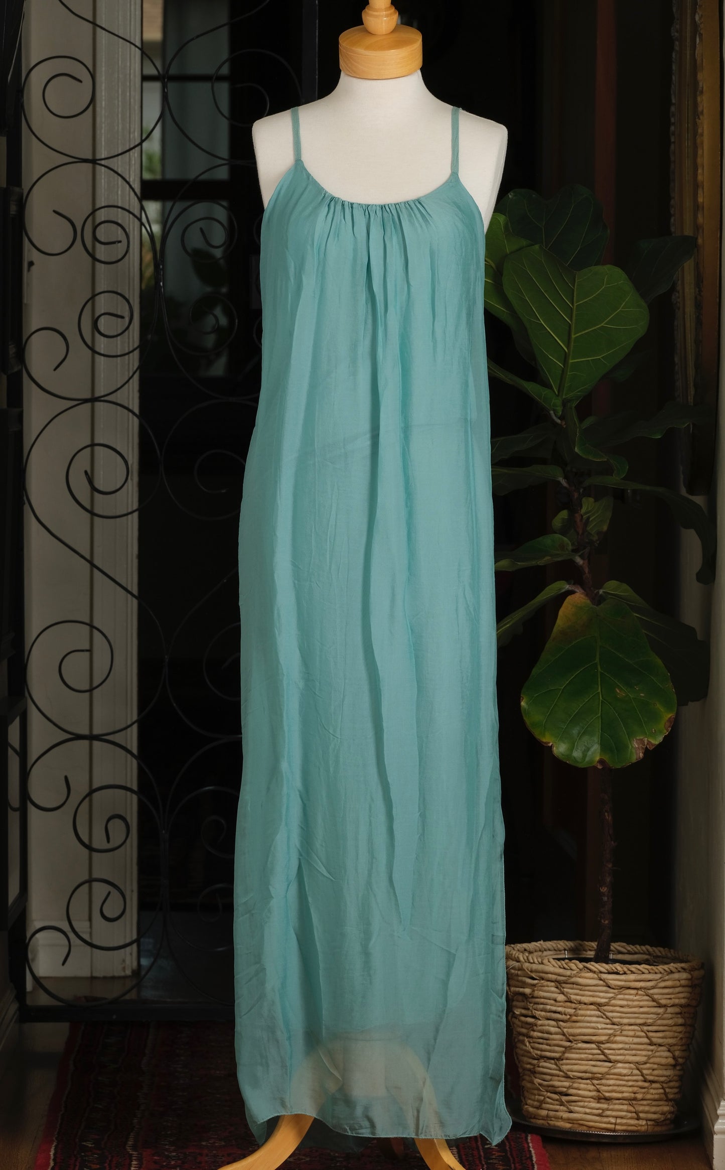 Silk Slip Dress in Aqua