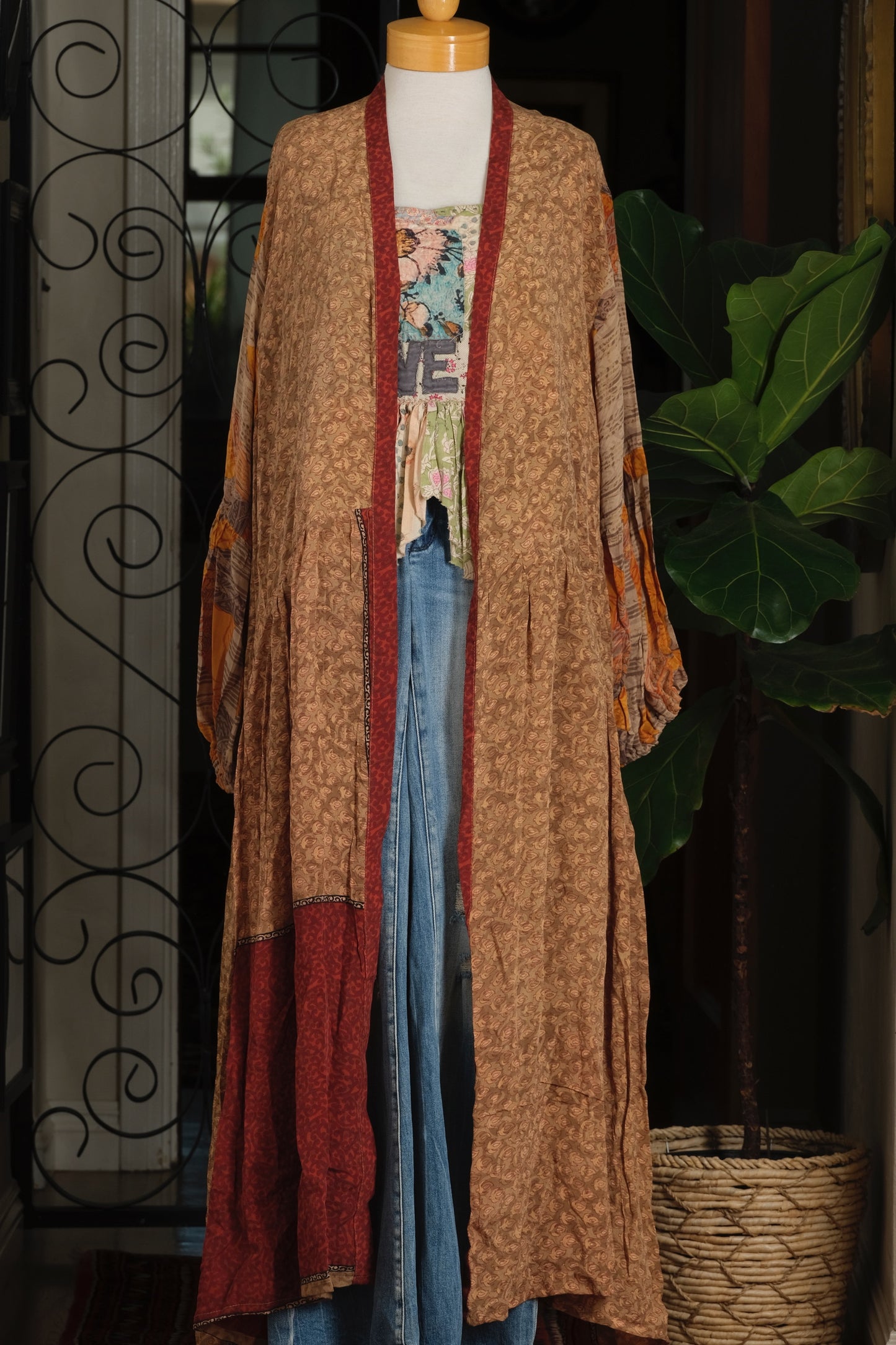 Evermore Duster in Apricot Floral Sleeve