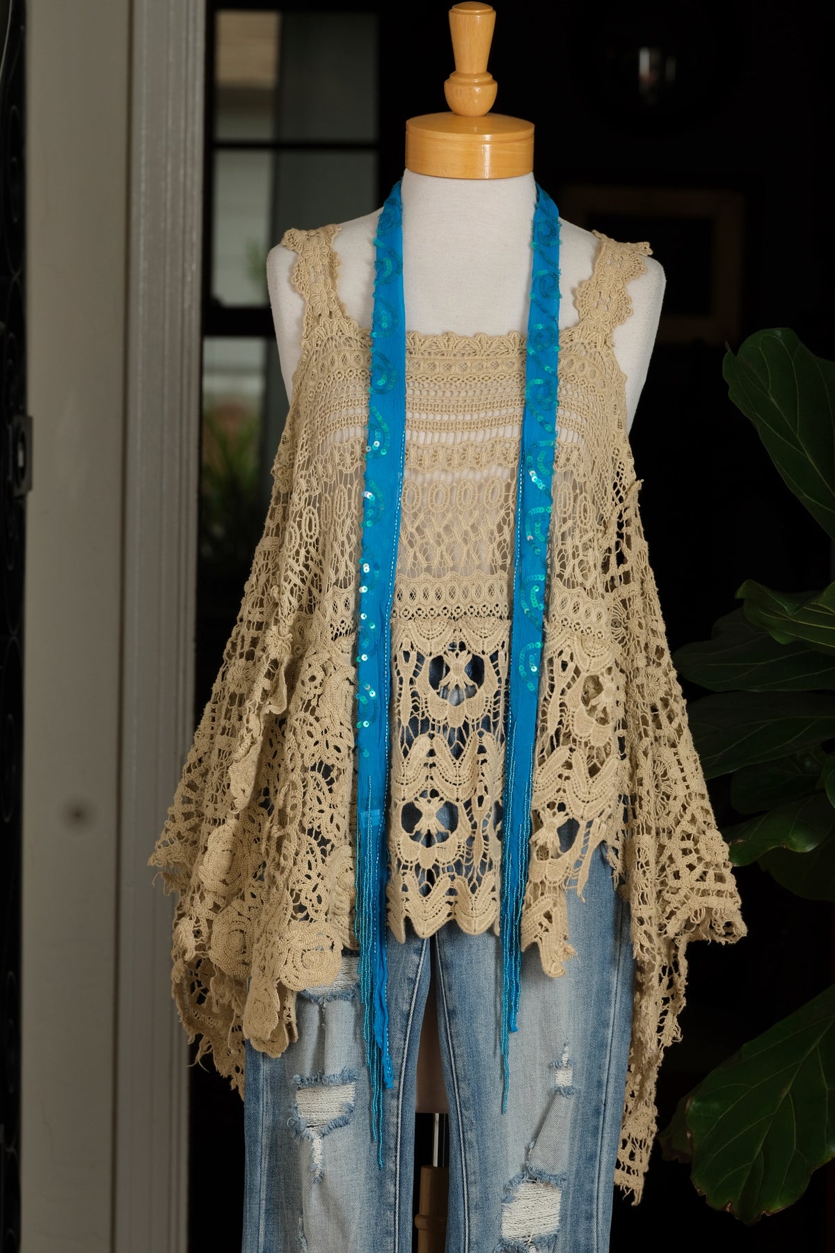 Sequin Scarf in Laser Blue