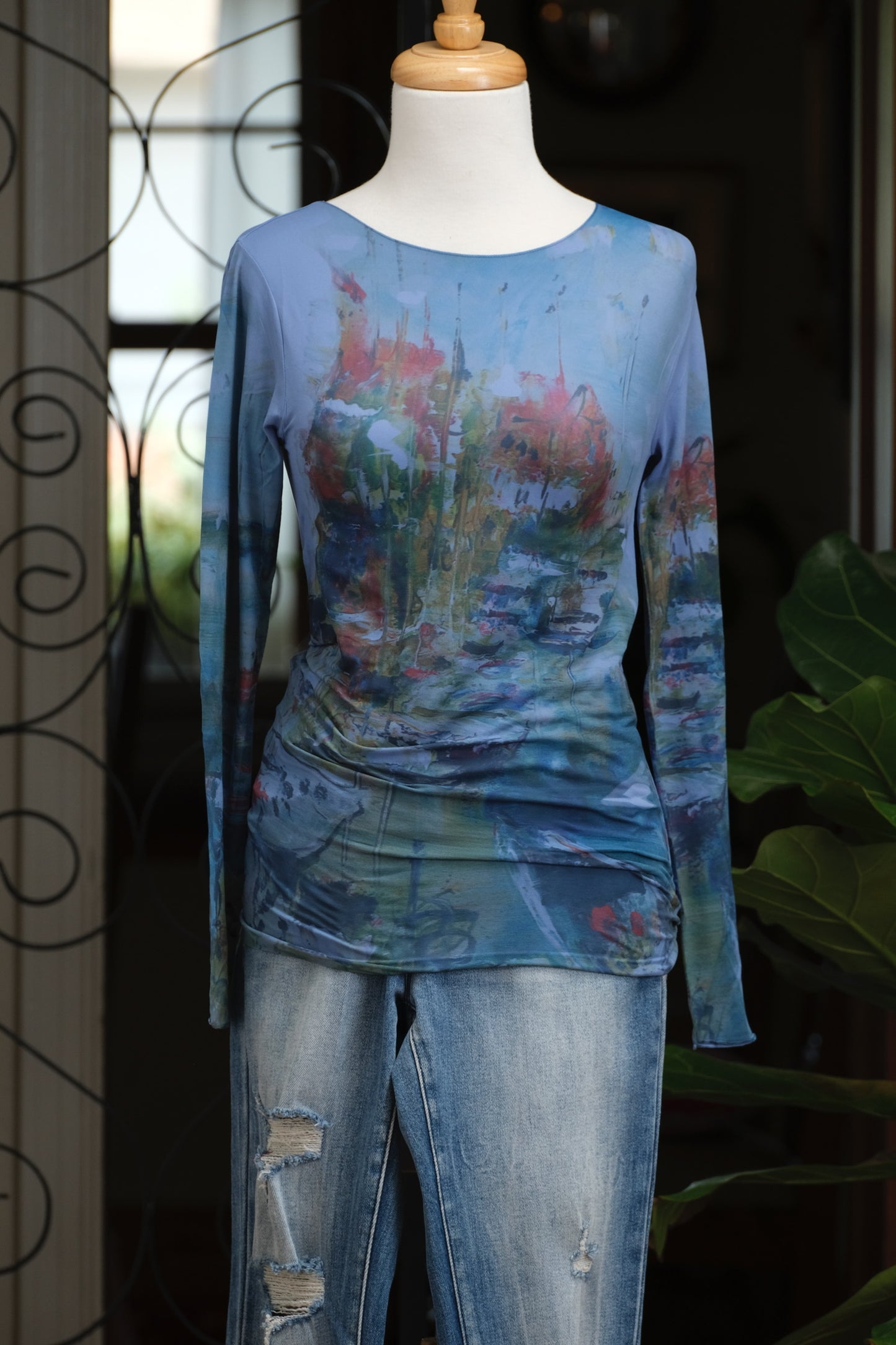 Mesh T in Watercolor Smoked Blue