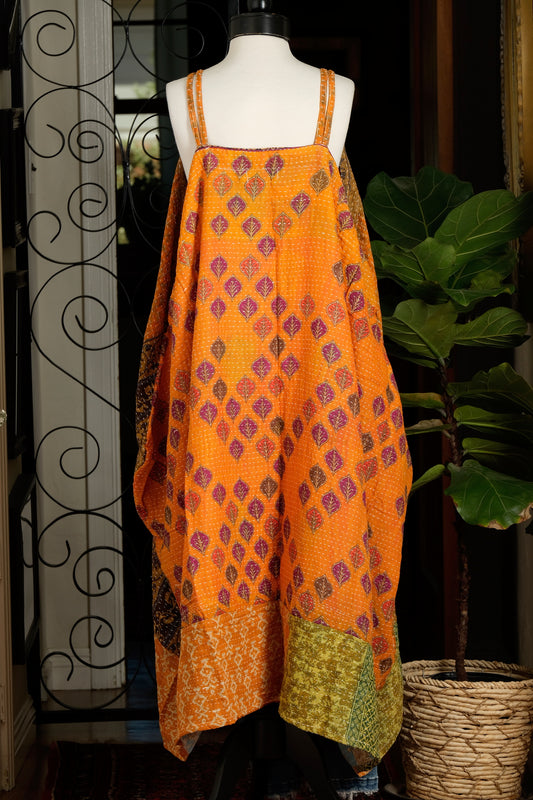 Kantha Maxi Dress in Coco Orange