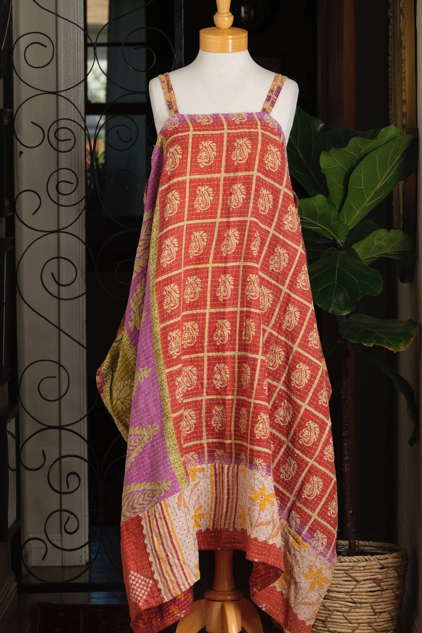 Kantha Maxi Dress in Fuschia Rust