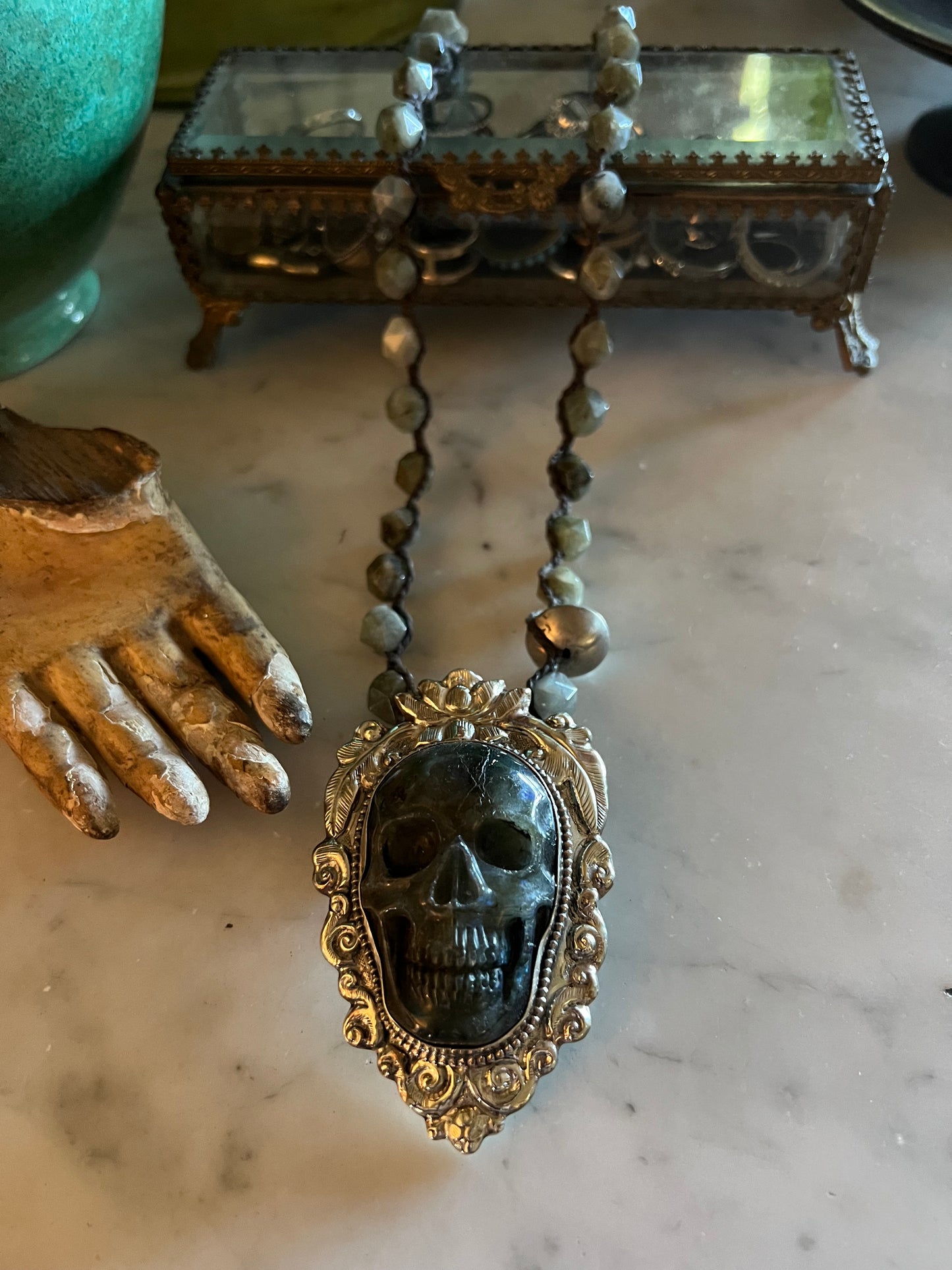 Labradorite Skull Necklace 496