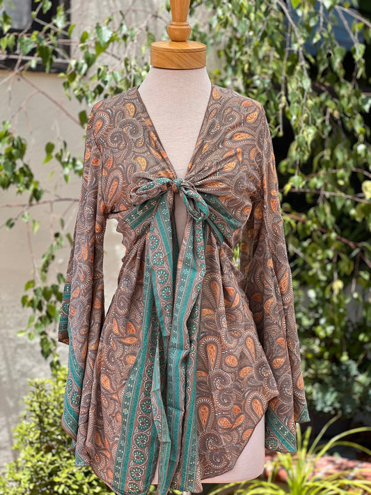 Angel Tie Top in Aqua Border