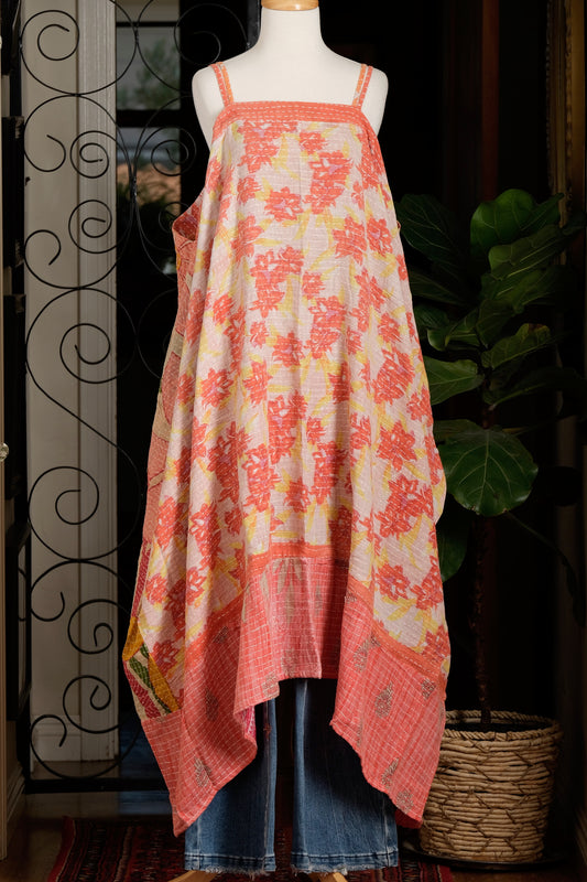 Kantha Maxi Dress in Coral Blossom