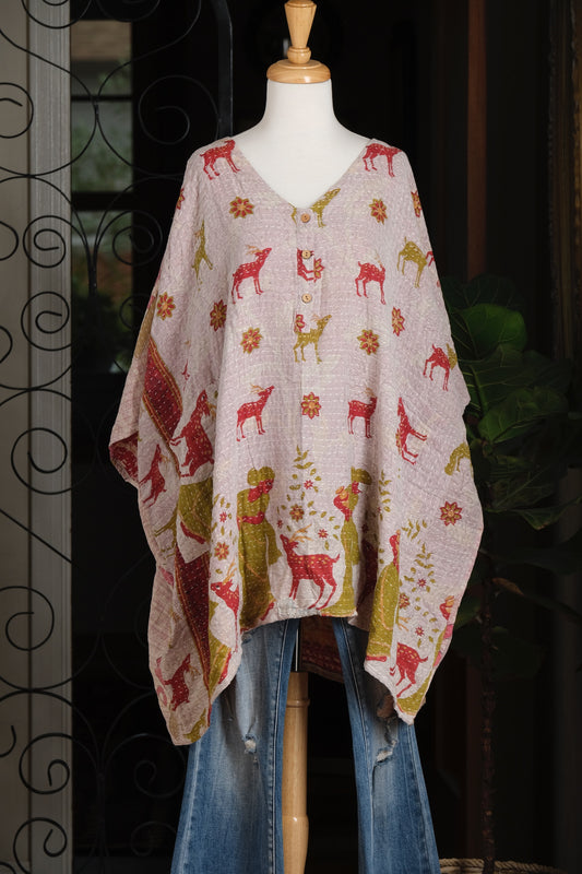 Kantha Button Top in Red Deer