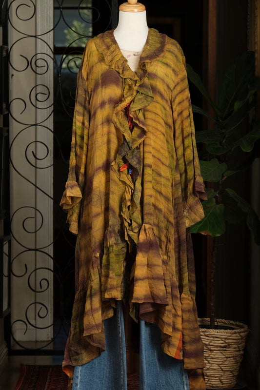 Ruffle Duster in Golden Aubergine