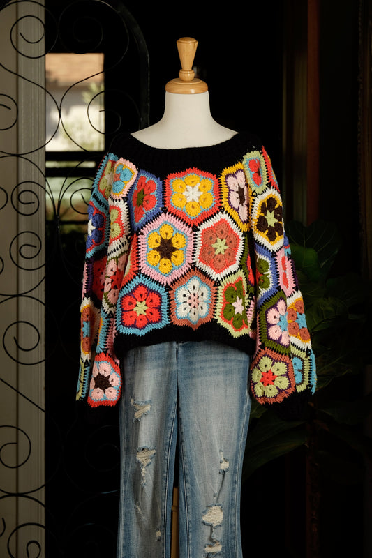 Cottage Flower Sweater in Black