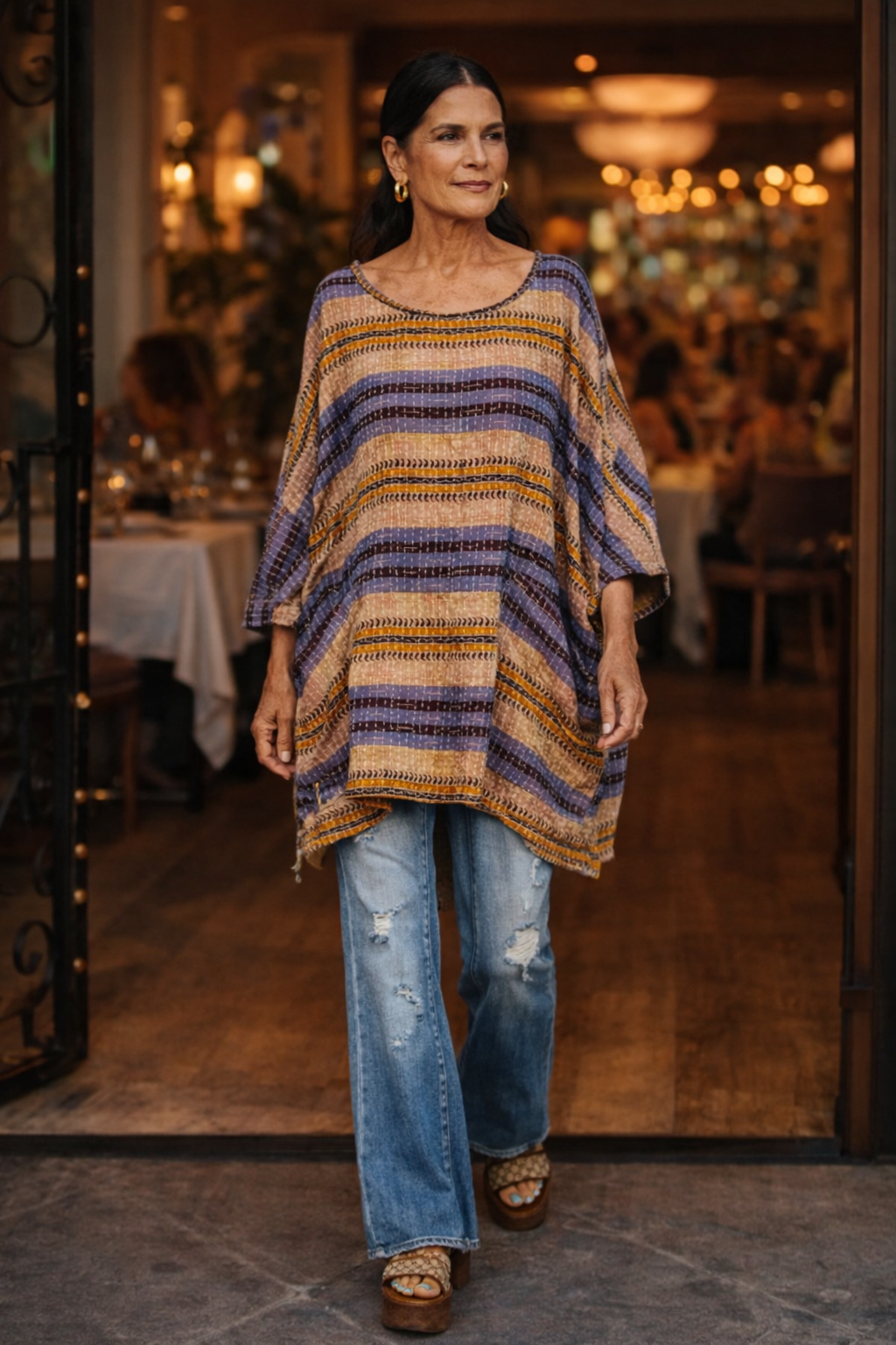 Kantha Dream Pullover in Blue Stripe
