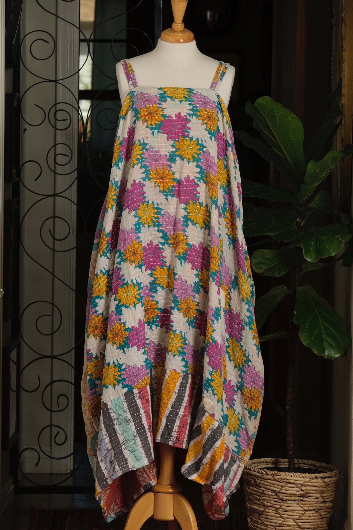 Kantha Maxi Dress in Purple Daisy