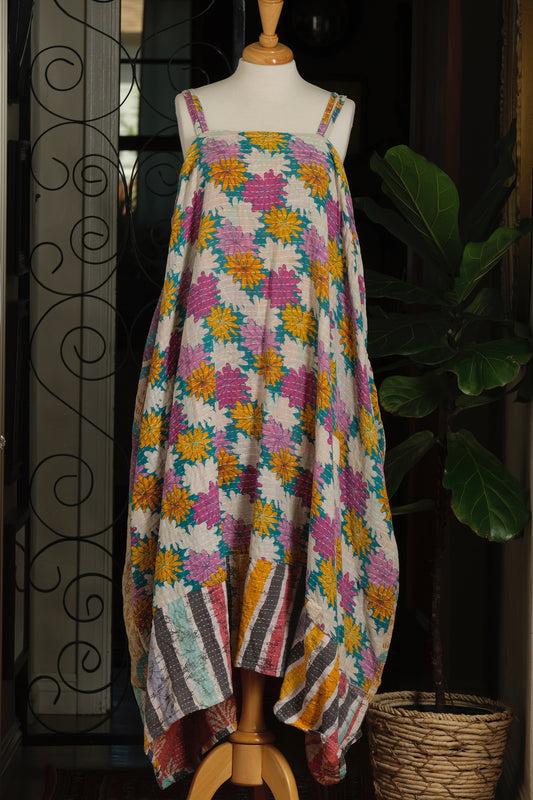 Kantha Maxi Dress in Purple Daisy
